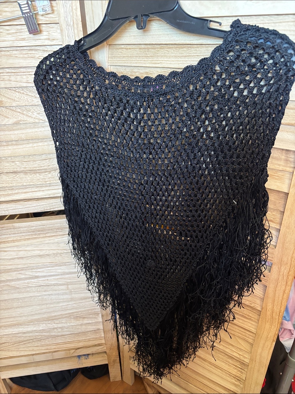 Black Crochet Fringe Poncho